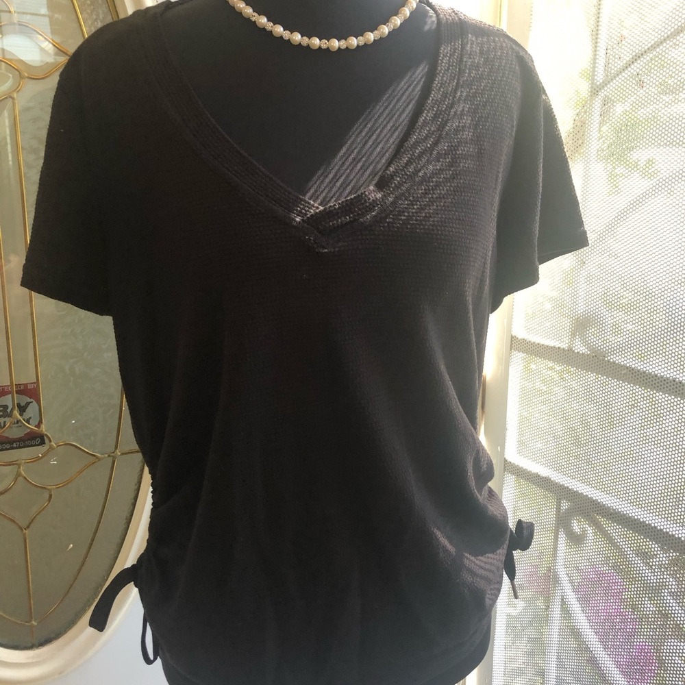 Calvin Klein Black V-Neck Short Sleeve Top with Side Ties